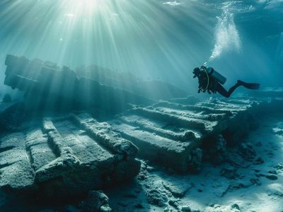Underwater ruins of the ancient port at Taposiris Magna, Egypt